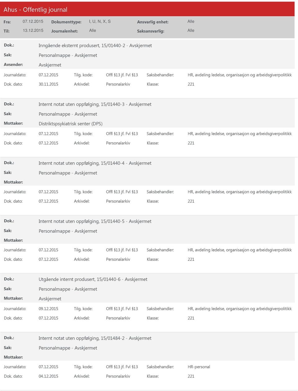 dato: Arkivdel: Personalarkiv Internt notat uten oppfølging, 15/01440-4 - HR, avdeling ledelse, organisasjon og arbeidsgiverpolitikk Dok.