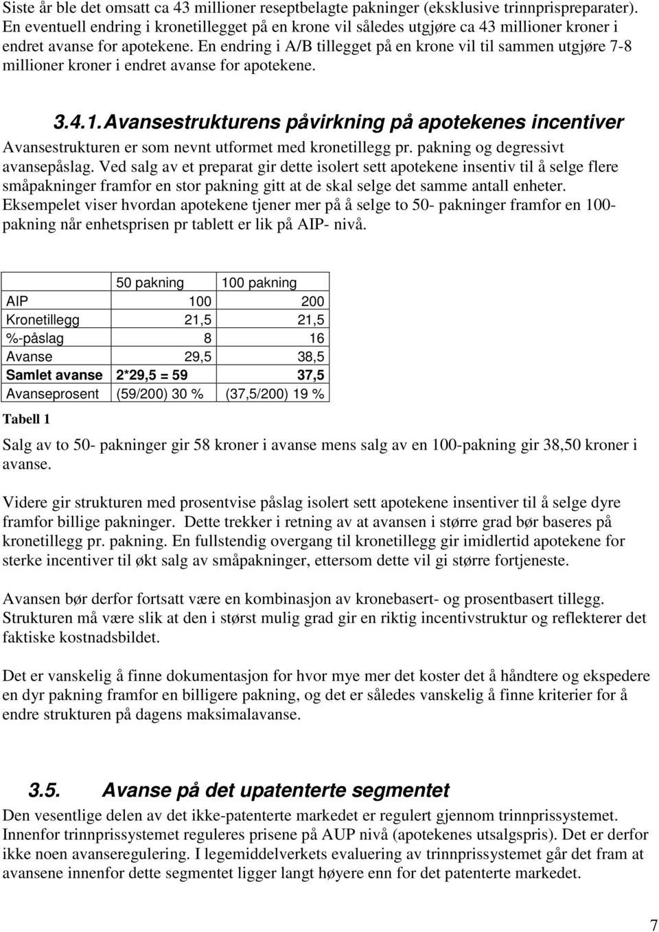 En endring i A/B tillegget på en krone vil til sammen utgjøre 7-8 millioner kroner i endret avanse for apotekene. 3.4.1.