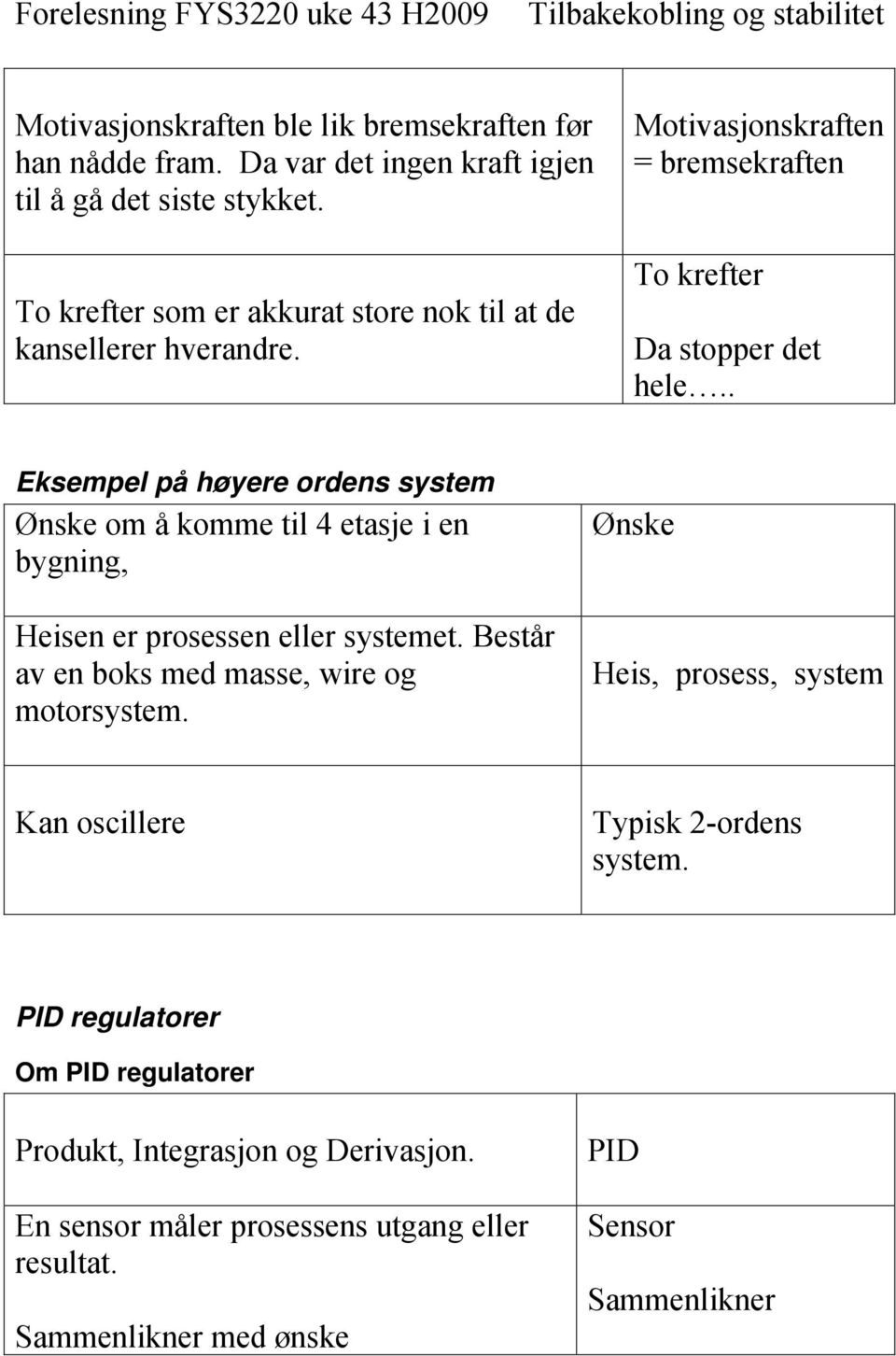 Motivjonkrften = bremekrften To krefter D toer det hele.. Ekemel å høyere orden ytem Ønke om å komme til 4 etje i en bygning, Heien er roeen eller ytemet.