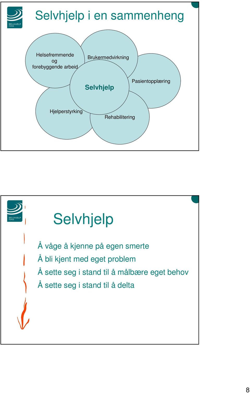 Rehabilitering Selvhjelp Å våge å kjenne på egen smerte Å bli kjent med