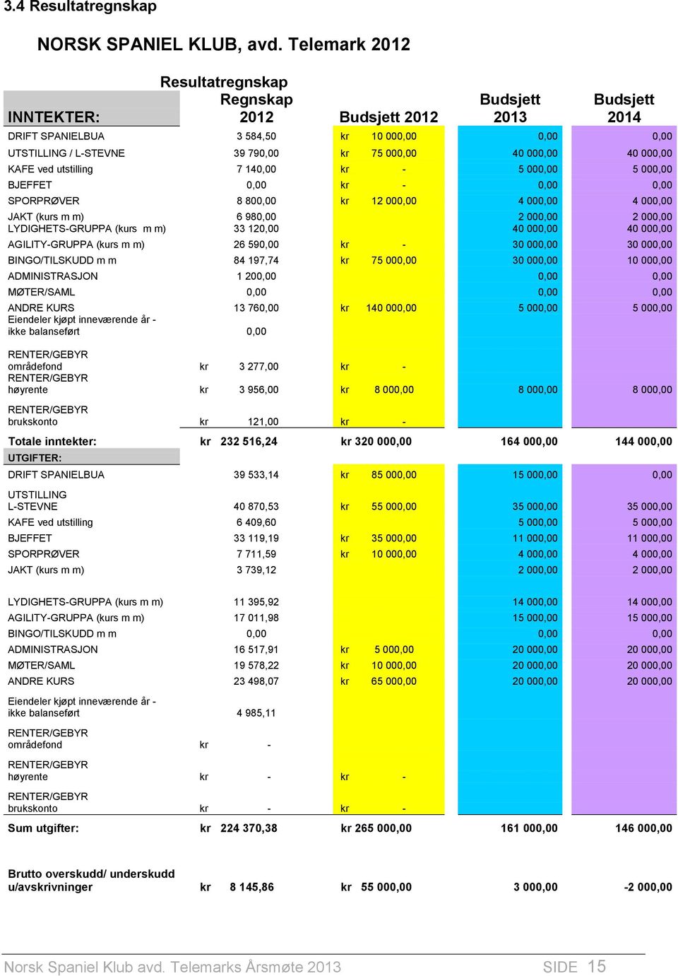 000,00 40 000,00 KAFE ved utstilling 7 140,00 kr - 5 000,00 5 000,00 BJEFFET 0,00 kr - 0,00 0,00 SPORPRØVER 8 800,00 kr 12 000,00 4 000,00 4 000,00 JAKT (kurs m m) 6 980,00 2 000,00 2 000,00