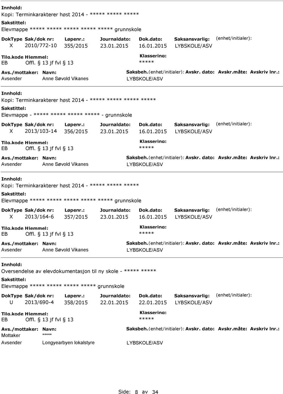 Terminkarakterer høst 2014 - Elevmappe grunnskole 2013/164-6 357/2015 Oversendelse