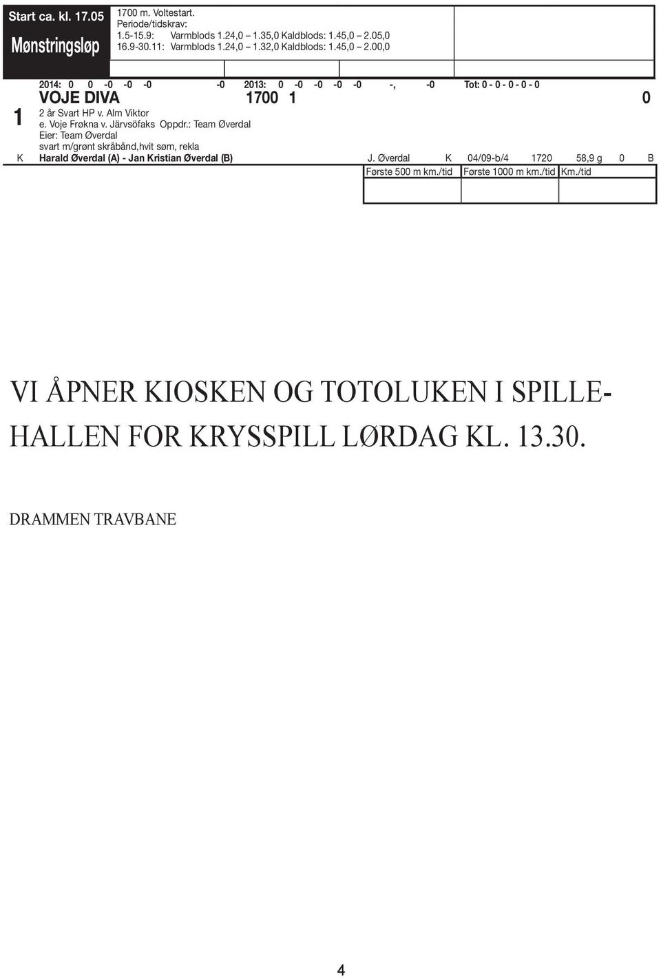 Voje Frøkna v. Järvsöfaks Oppdr.: Team Øverdal Eier: Team Øverdal svart m/grønt skråbånd,hvit søm, rekla Harald Øverdal (A) - Jan ristian Øverdal (B) J.