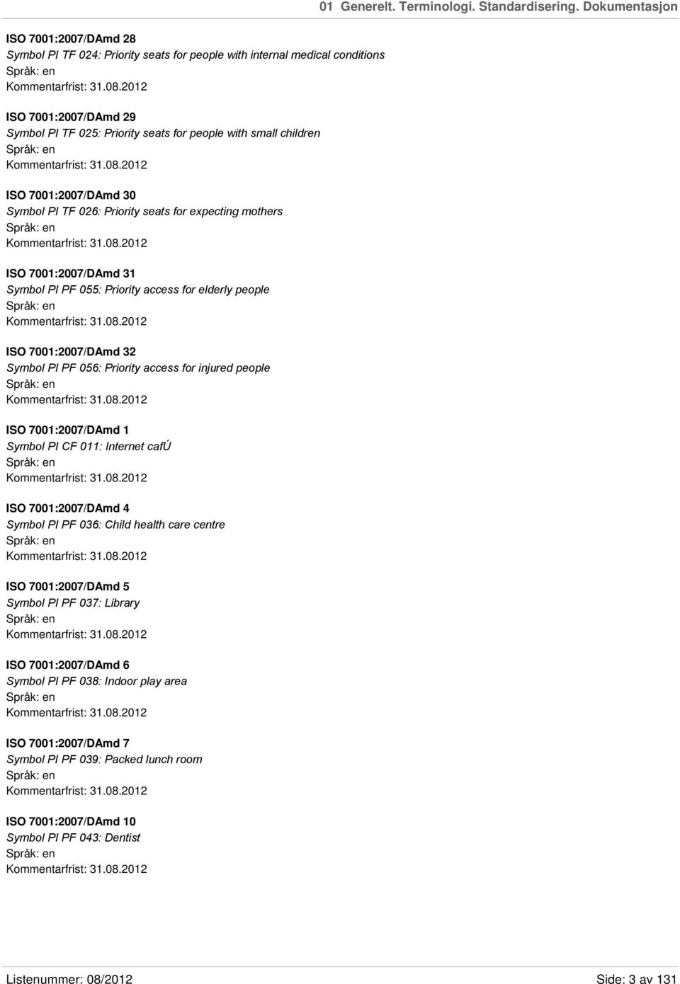 2012 ISO 7001:2007/DAmd 30 Symbol PI TF 026: Priority seats for expecting mothers Kommentarfrist: 31.08.