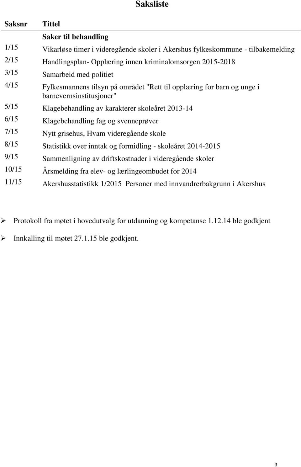 fag og svenneprøver 7/15 Nytt grisehus, Hvam videregående skole 8/15 Statistikk over inntak og formidling - skoleåret 2014-2015 9/15 Sammenligning av driftskostnader i videregående skoler 10/15