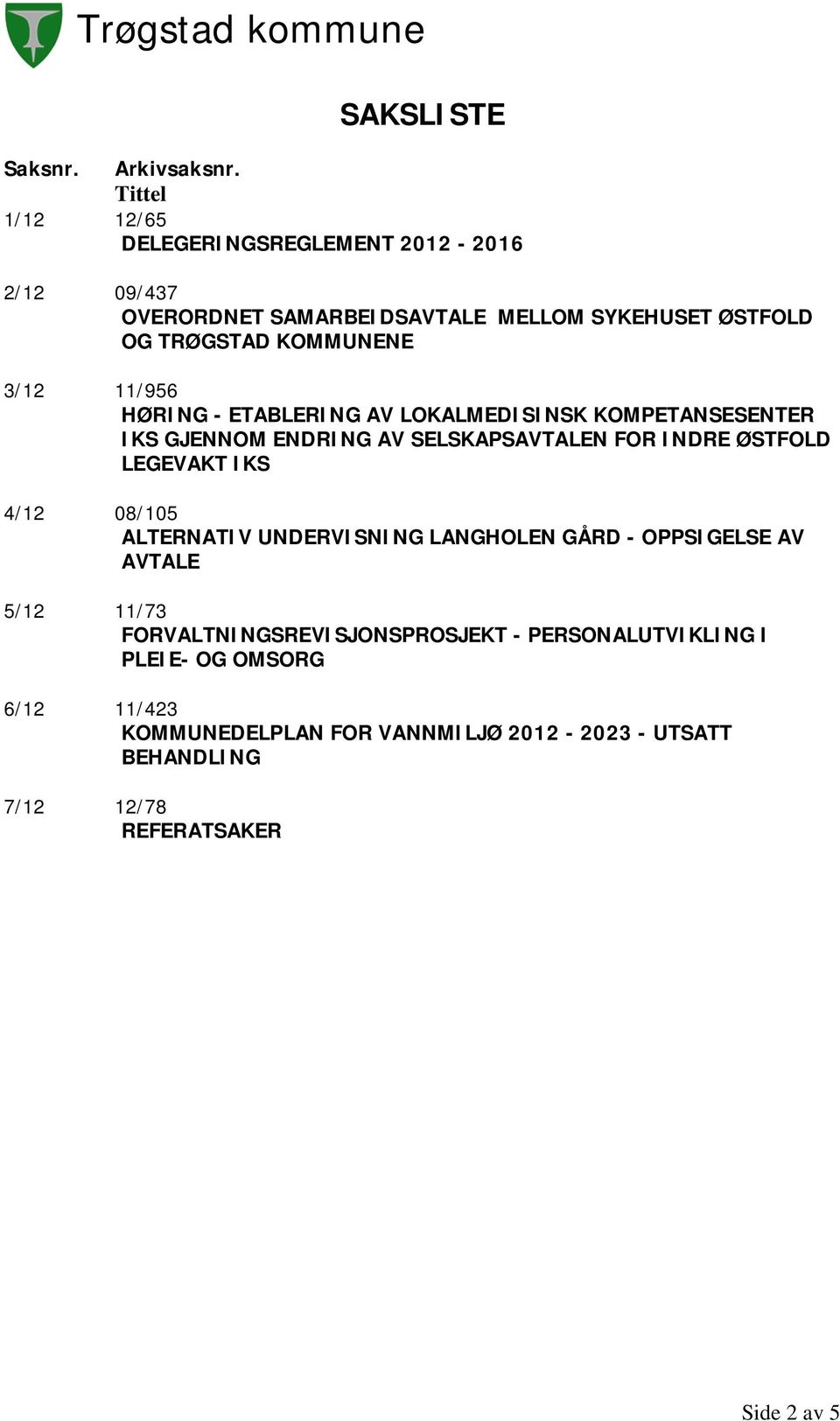 11/956 HØRING - ETABLERING AV LOKALMEDISINSK KOMPETANSESENTER IKS GJENNOM ENDRING AV SELSKAPSAVTALEN FOR INDRE ØSTFOLD LEGEVAKT IKS 4/12