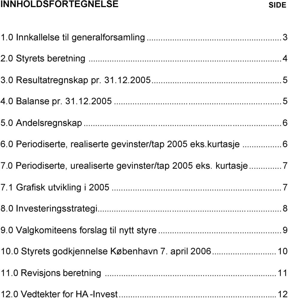 0 Periodiserte, urealiserte gevinster/tap 2005 eks. kurtasje...7 7.1 Grafisk utvikling i 2005...7 8.0 Investeringsstrategi...8 9.