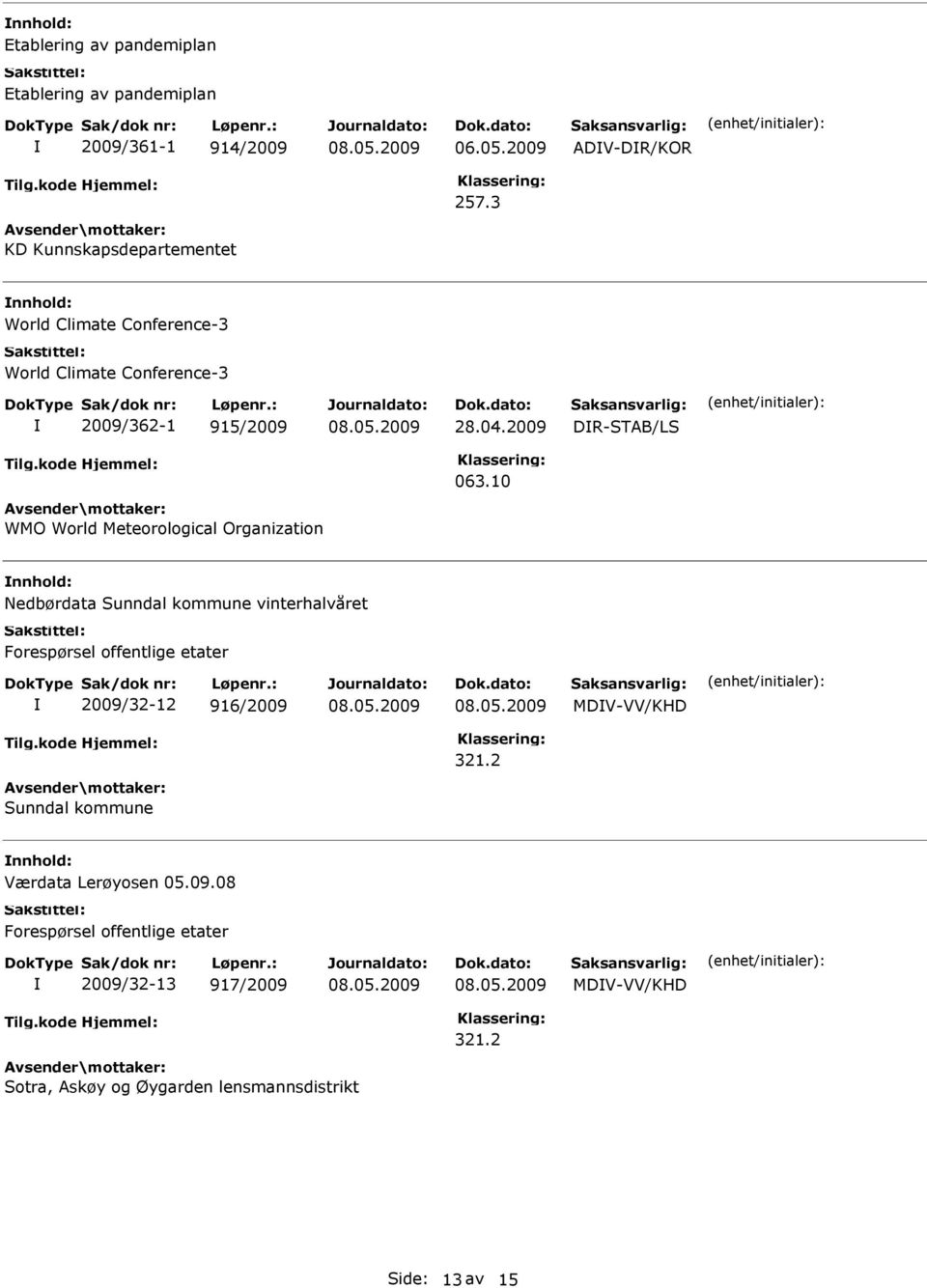 2009 DR-STAB/LS WMO World Meteorological Organization Nedbørdata Sunndal kommune vinterhalvåret Forespørsel offentlige etater