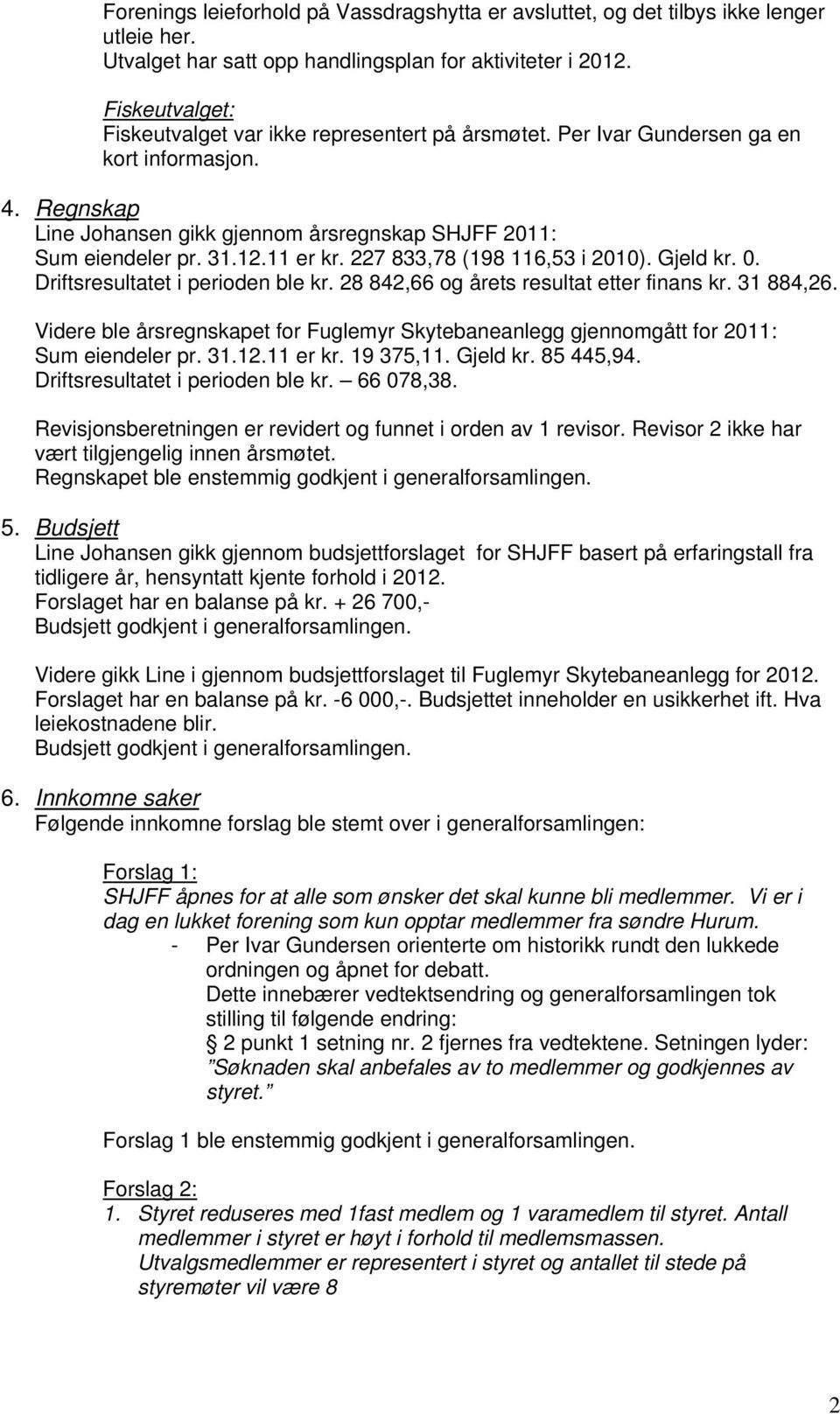 11 er kr. 227 833,78 (198 116,53 i 2010). Gjeld kr. 0. Driftsresultatet i perioden ble kr. 28 842,66 og årets resultat etter finans kr. 31 884,26.