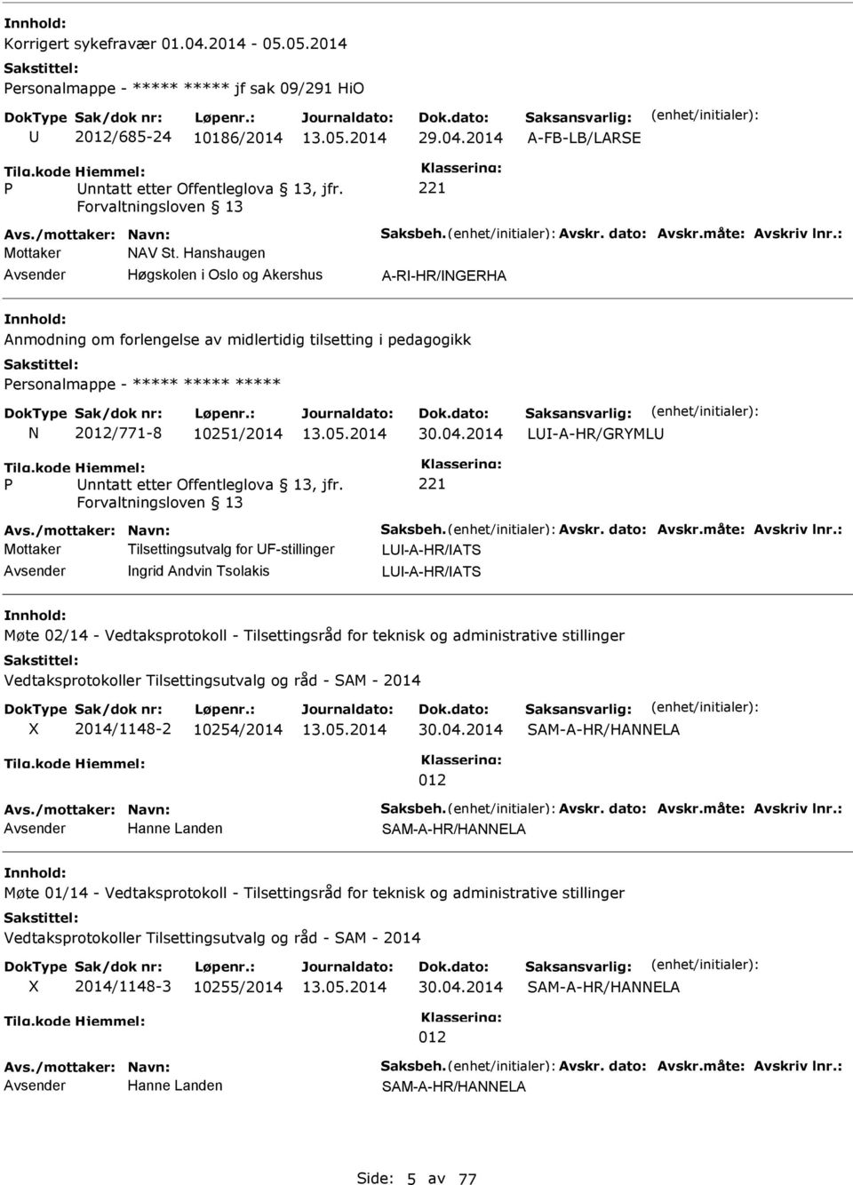 2014 L-A-HR/GRYML Avs./mottaker: Navn: aksbeh. Avskr. dato: Avskr.måte: Avskriv lnr.