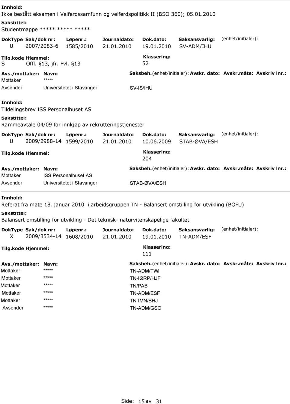 rekrutteringstjenester 2009/2988-14 1599/2010 10.06.2009 TAB-ØVA/EH 204 ersonalhuset A niversitetet i tavanger TAB-ØVA/EH Referat fra møte 18.