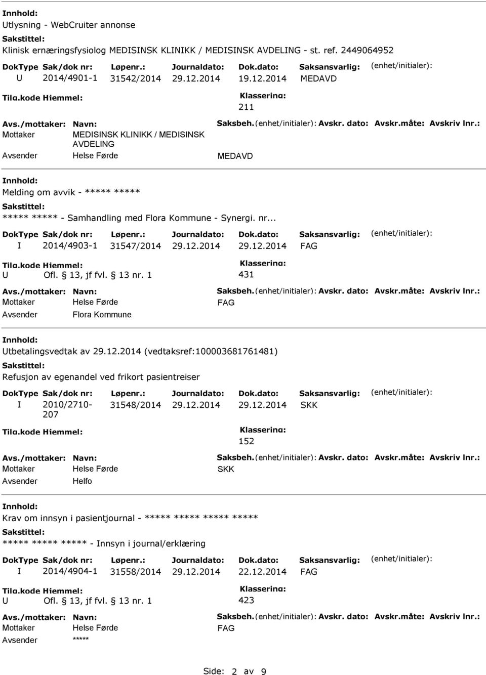 .. 2014/4903-1 31547/2014 431 Avs./mottaker: Navn: Saksbeh. Avskr. dato: Avskr.måte: Avskriv lnr.