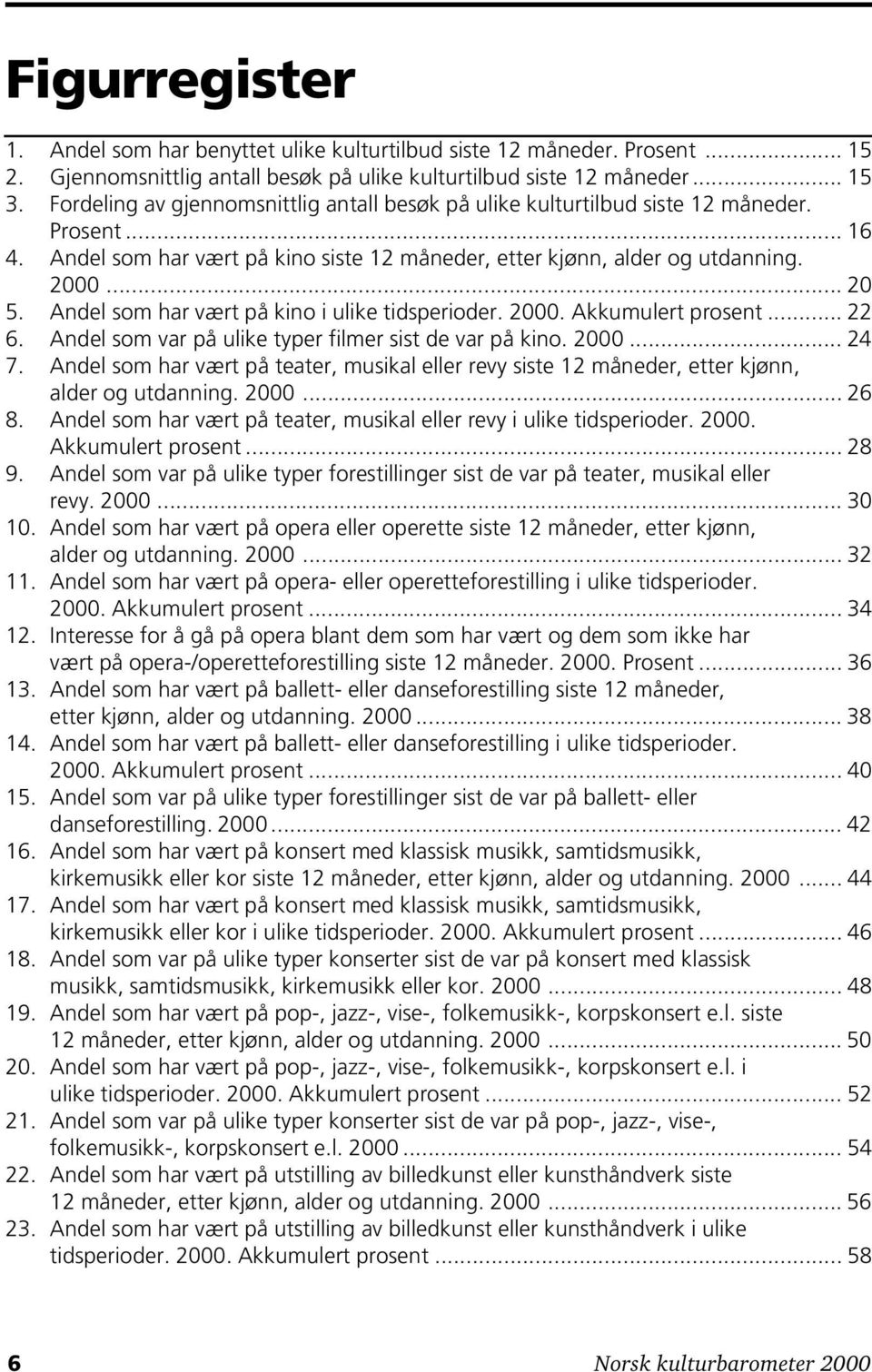 Andel som har vært på kino i ulike tidsperioder. 2000. Akkumulert prosent... 22 6. Andel som var på ulike typer filmer sist de var på kino. 2000... 24 7.