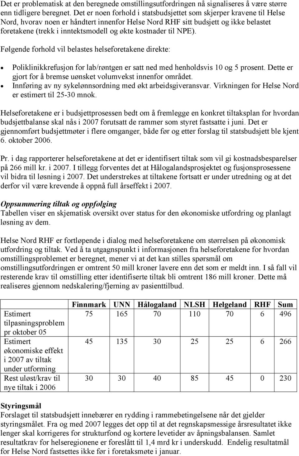 kostnader til NPE). Følgende forhold vil belastes helseforetakene direkte: Poliklinikkrefusjon for lab/røntgen er satt ned med henholdsvis 10 og 5 prosent.