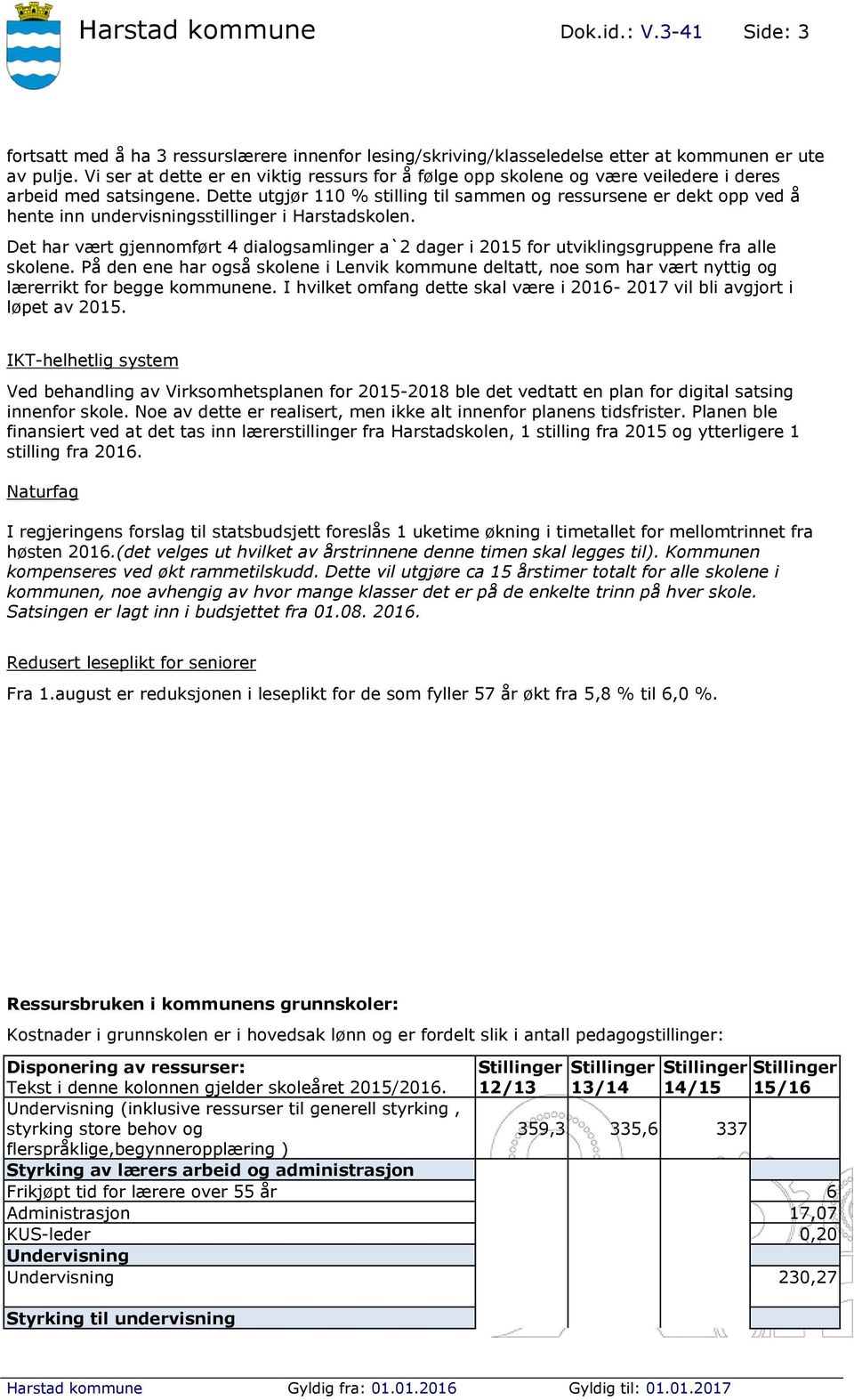 Dette utgjør 110 % stilling til sammen og ressursene er dekt opp ved å hente inn undervisningsstillinger i Harstadskolen.