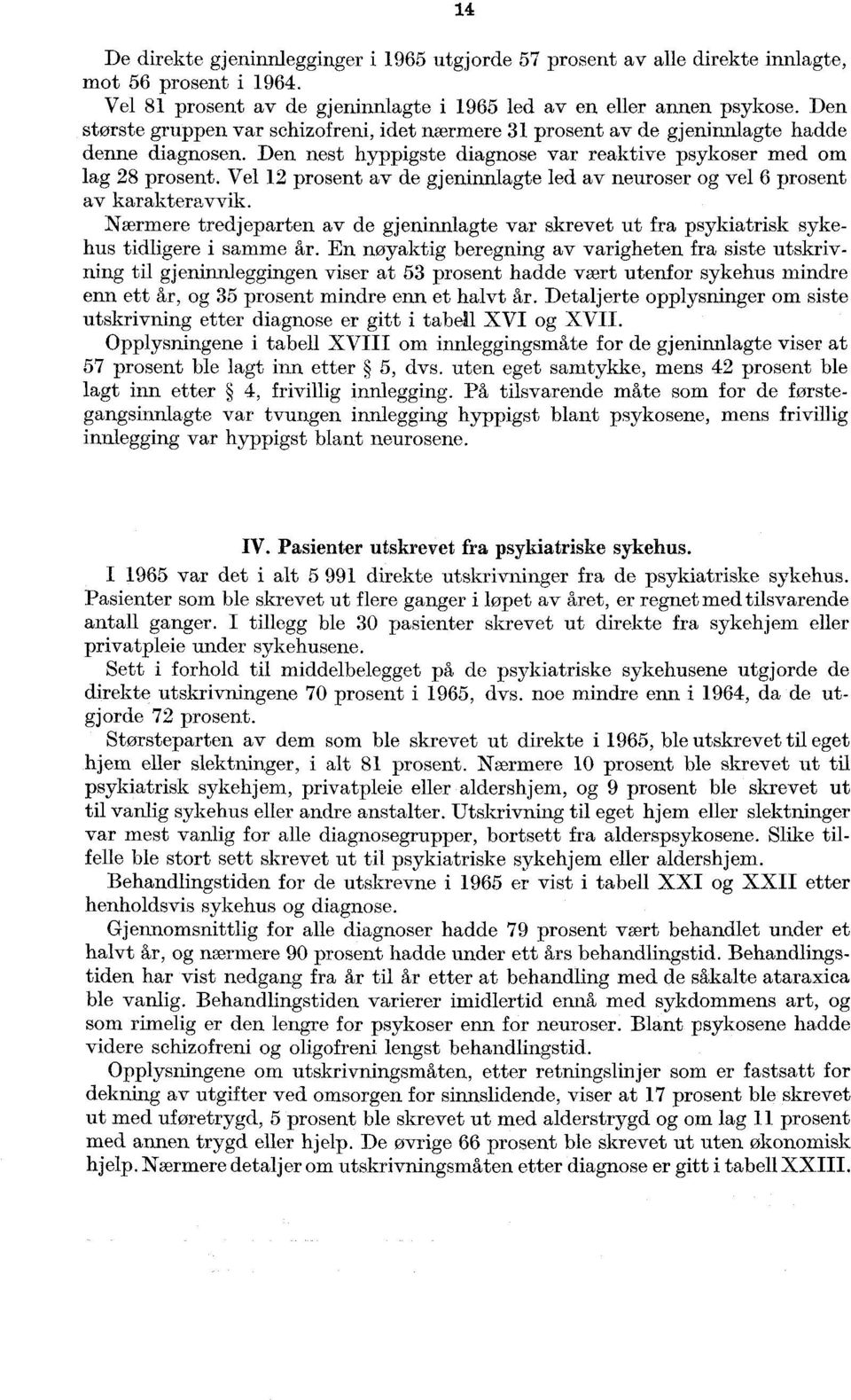 Vel 12 prosent av de gjeninnlagte led av neuroser og vel 6 prosent av karakteravvik. Nærmere tredjeparten av de gjeninnlagte var skrevet ut fra psykiatrisk sykehus tidligere i samme år.