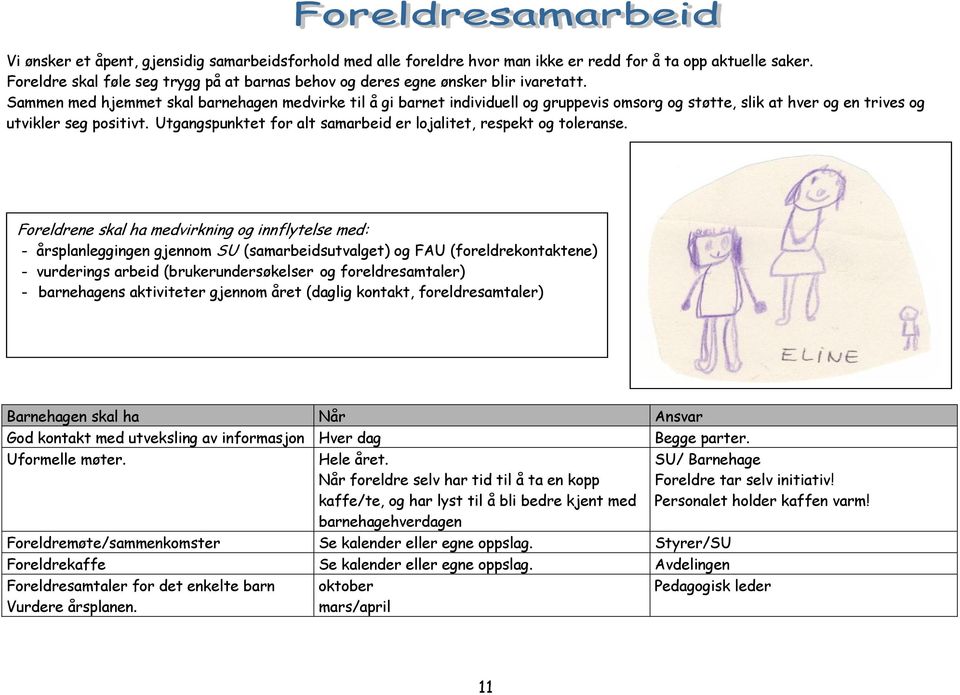 Sammen med hjemmet skal barnehagen medvirke til å gi barnet individuell og gruppevis omsorg og støtte, slik at hver og en trives og utvikler seg positivt.