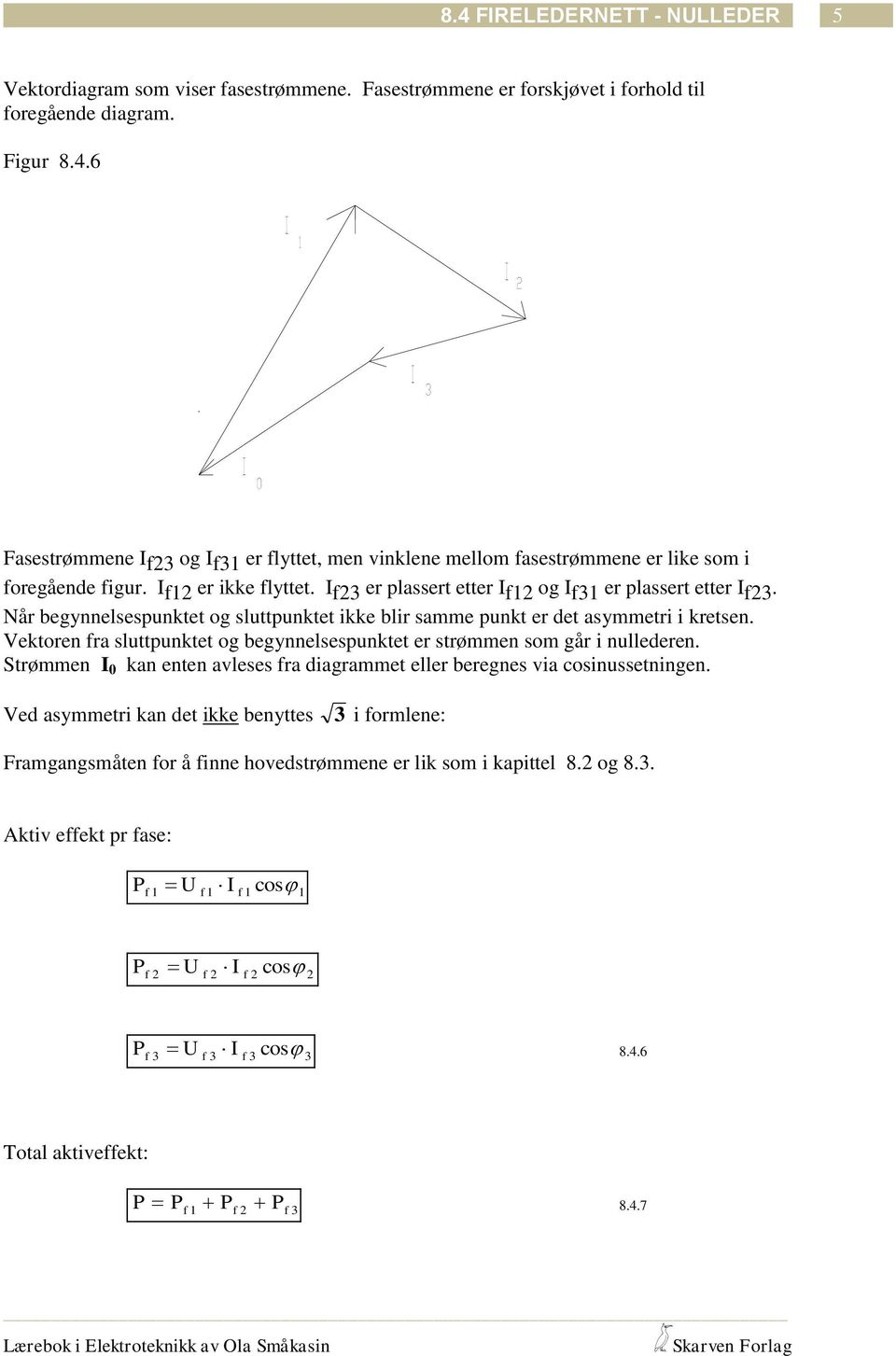 Vektoren ra sluttpunktet og begynnelsespunktet er strømmen som går i nullederen. Strømmen 0 kan enten avleses ra diagrammet eller beregnes via cosinussetningen.