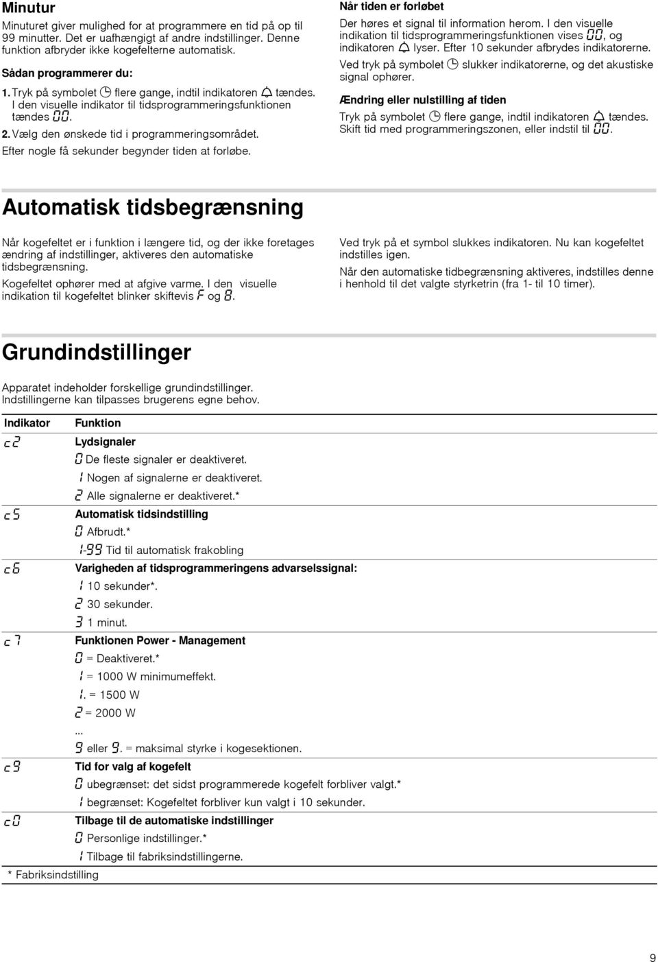 Vælg den ønskede tid i programmeringsområdet. Efter nogle få sekunder begynder tiden at forløbe. Når tiden er forløbet Der høres et signal til information herom.