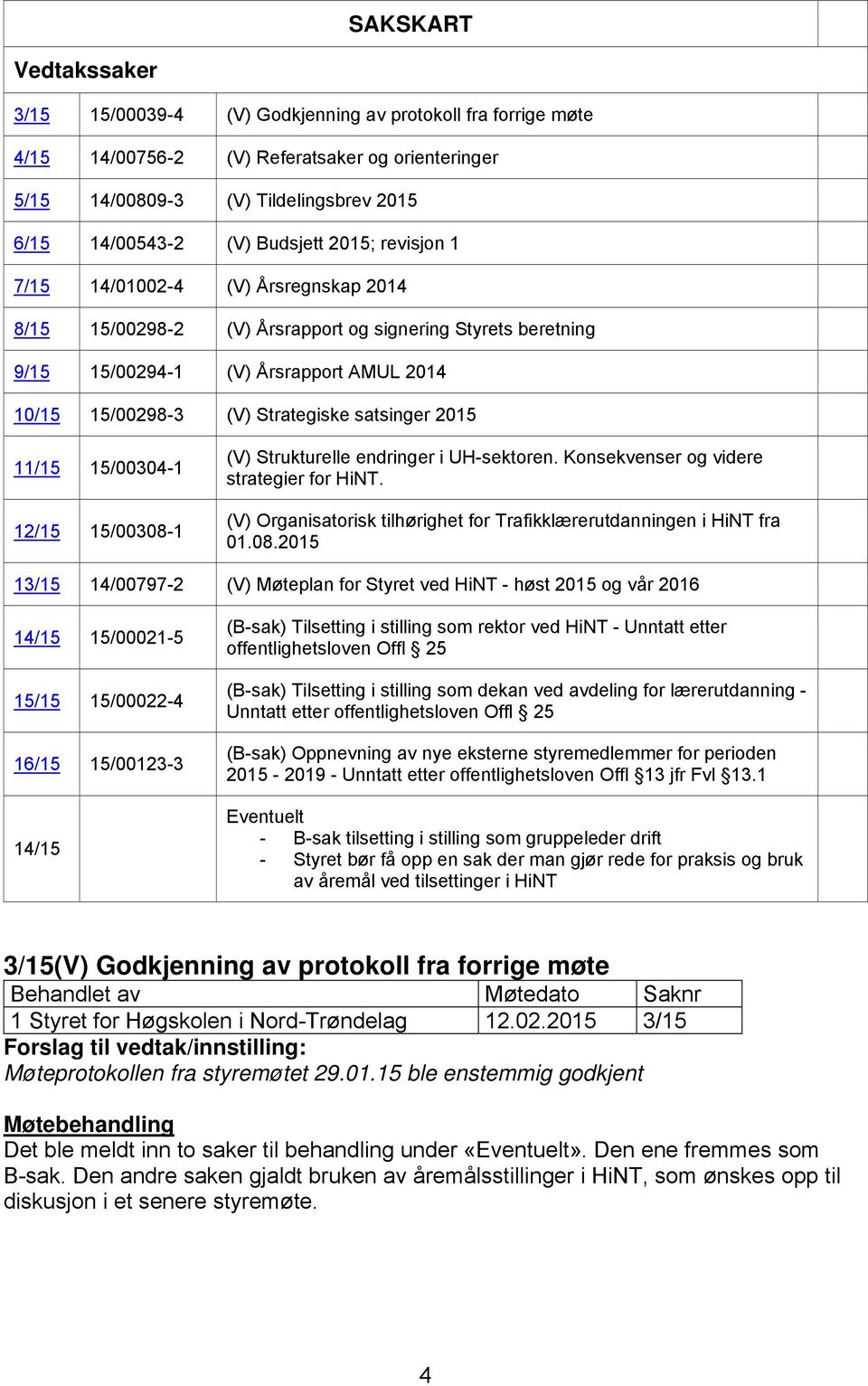 satsinger 2015 11/15 15/00304-1 12/15 15/00308-1 (V) Strukturelle endringer i UH-sektoren. Konsekvenser og videre strategier for HiNT.