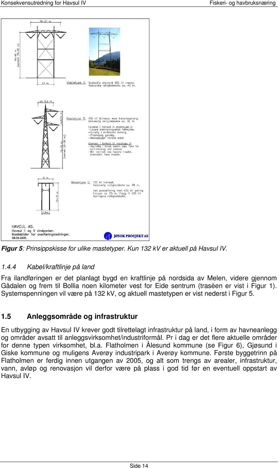 Figur 1). Systemspenningen vil være på 132 kv, og aktuell mastetypen er vist nederst i Figur 5. 1.5 Anleggsområde og infrastruktur En utbygging av Havsul IV krever godt tilrettelagt infrastruktur på land, i form av havneanlegg og områder avsatt til anleggsvirksomhet/industriformål.