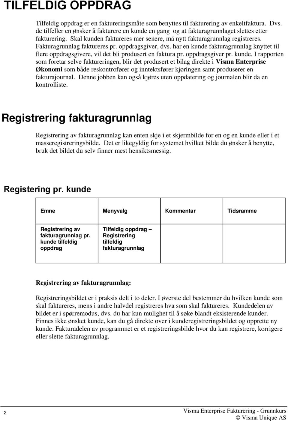 Fakturagrunnlag faktureres pr. oppdragsgiver, dvs. har en kunde 