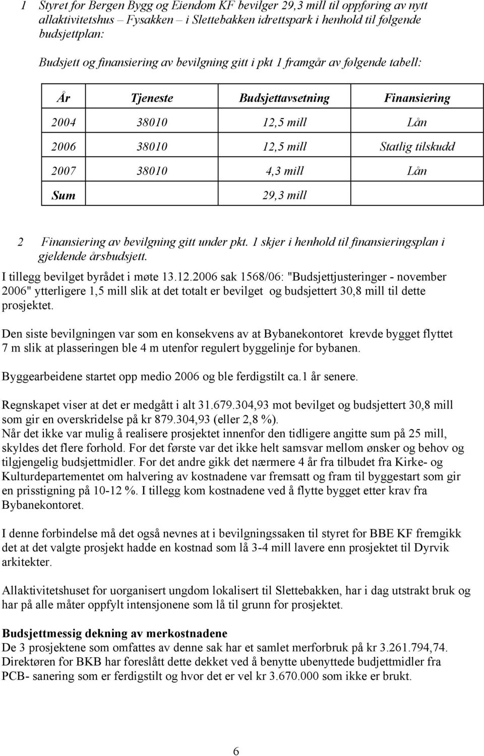 Finansiering av bevilgning gitt under pkt. 1 skjer i henhold til finansieringsplan i gjeldende årsbudsjett. I tillegg bevilget byrådet i møte 13.12.