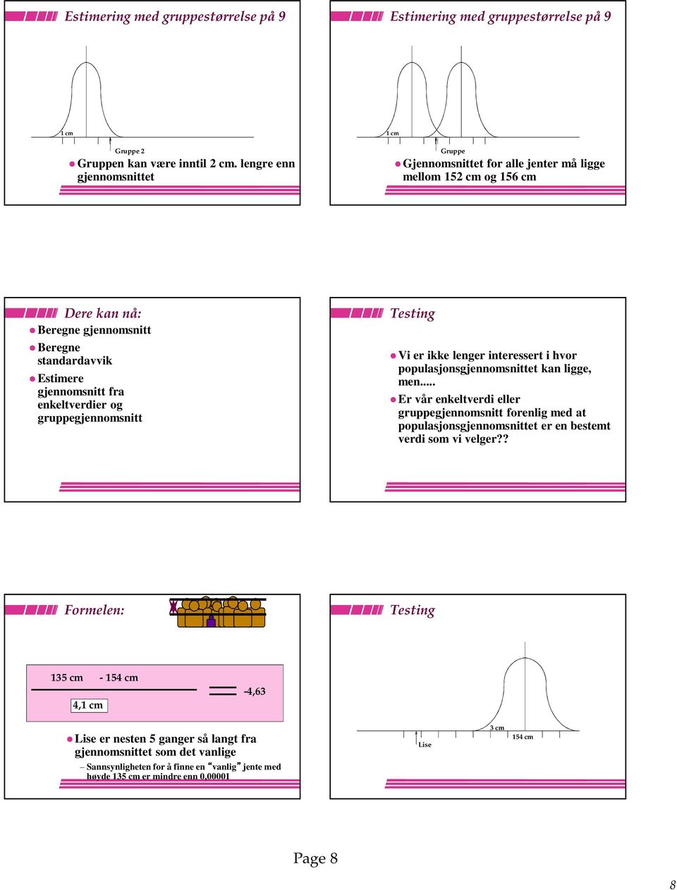 enkeltverdier og gruppegjennomsnitt Vi er ikke lenger interessert i hvor populasjonsgjennomsnittet kan ligge, men.