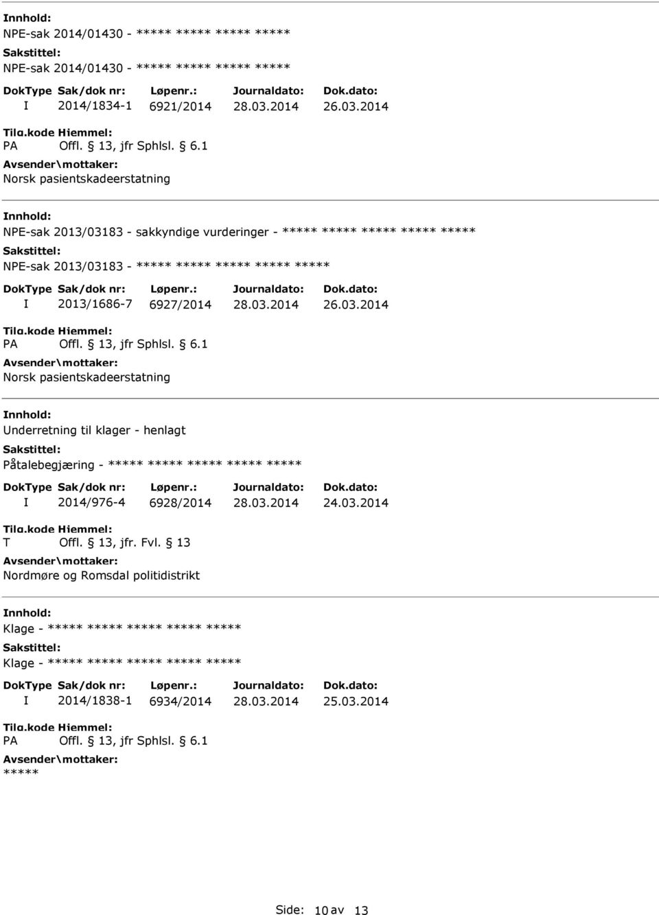 03.2014 nderretning til klager - henlagt Påtalebegjæring - T 2014/976-4 6928/2014 Offl.