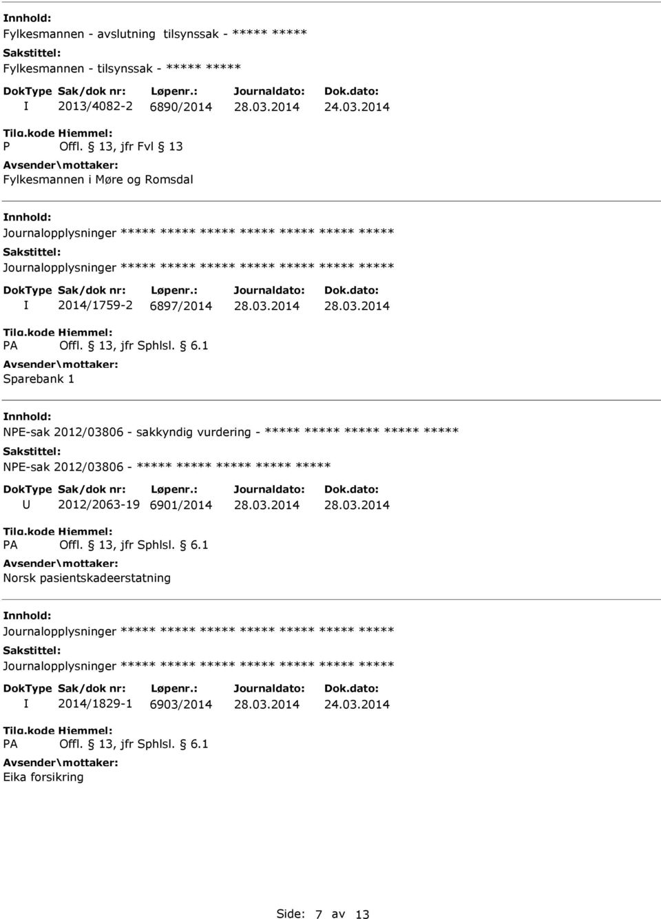 2014 Journalopplysninger Journalopplysninger 2014/1759-2 6897/2014 Sparebank 1 NPE-sak 2012/03806 -