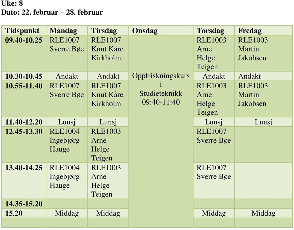 45 Oppfriskningskurs 10.55-11.