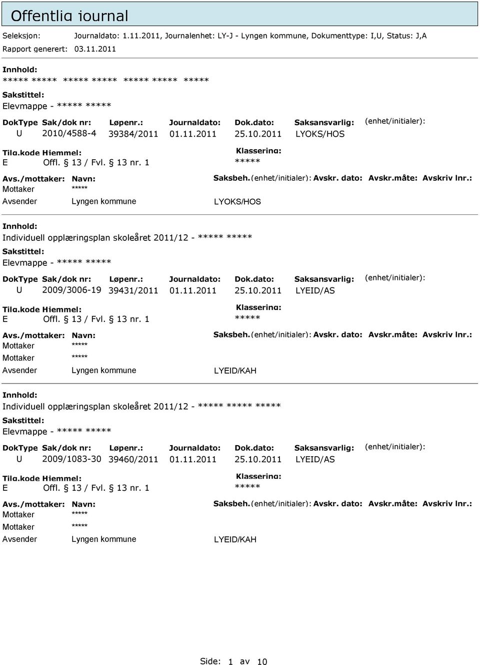 : LYOKS/HOS ndividuell opplæringsplan skoleåret 2011/12 - levmappe - 2009/3006-19 39431/2011 LYD/AS Avs.