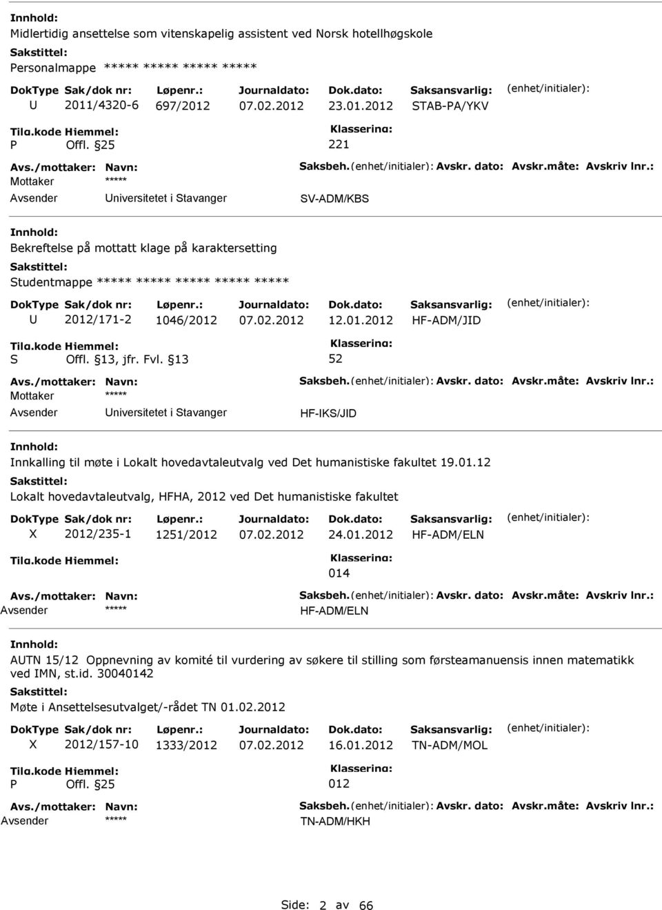 2 HF-ADM/JD niversitetet i tavanger HF-K/JD nnkalling til møte i Lokalt hovedavtaleutvalg ved Det humanistiske fakultet 19.01.