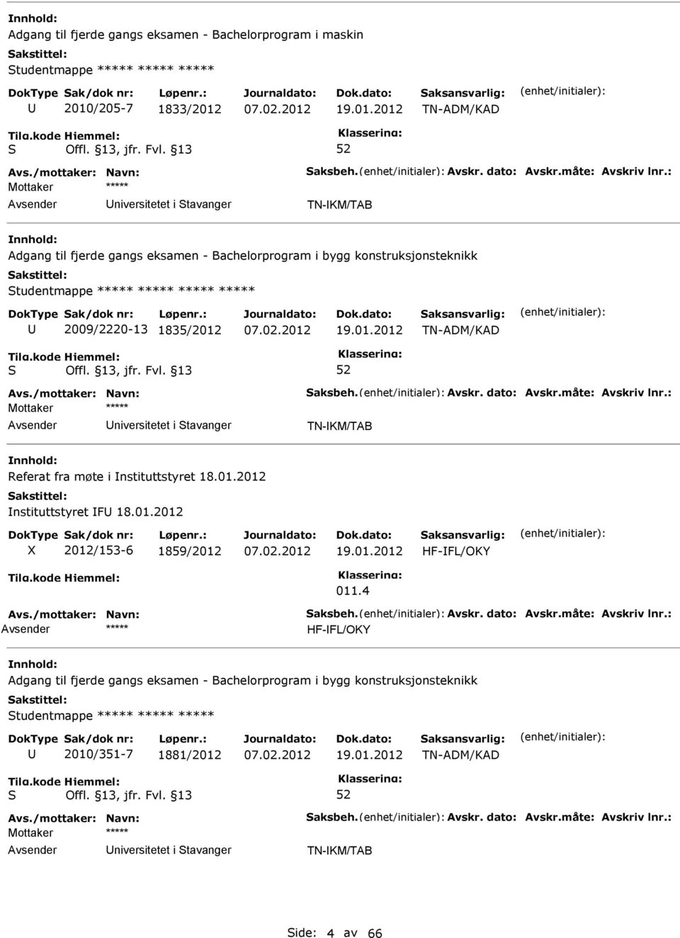 2 TN-ADM/KAD niversitetet i tavanger TN-KM/TAB Adgang til fjerde gangs eksamen - Bachelorprogram i bygg konstruksjonsteknikk tudentmappe