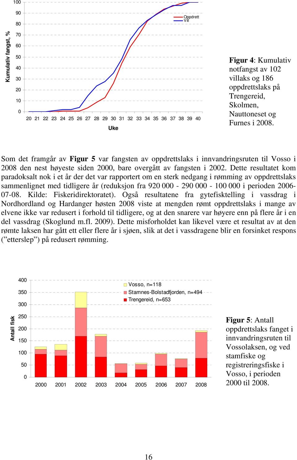 Som det framgår av Figur 5 var fangsten av oppdrettslaks i innvandringsruten til Vosso i 2008 den nest høyeste siden 2000, bare overgått av fangsten i 2002.