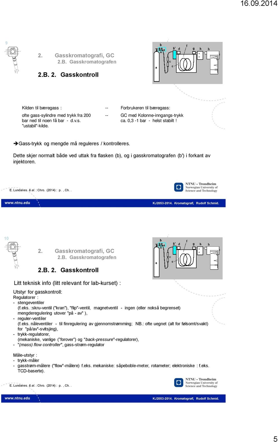 B. 2. Gasskontroll Litt teknisk info (litt relevant for lab-kurset) : Utstyr for gasskontroll: Regulatorer : - stengeventiler (f.eks.