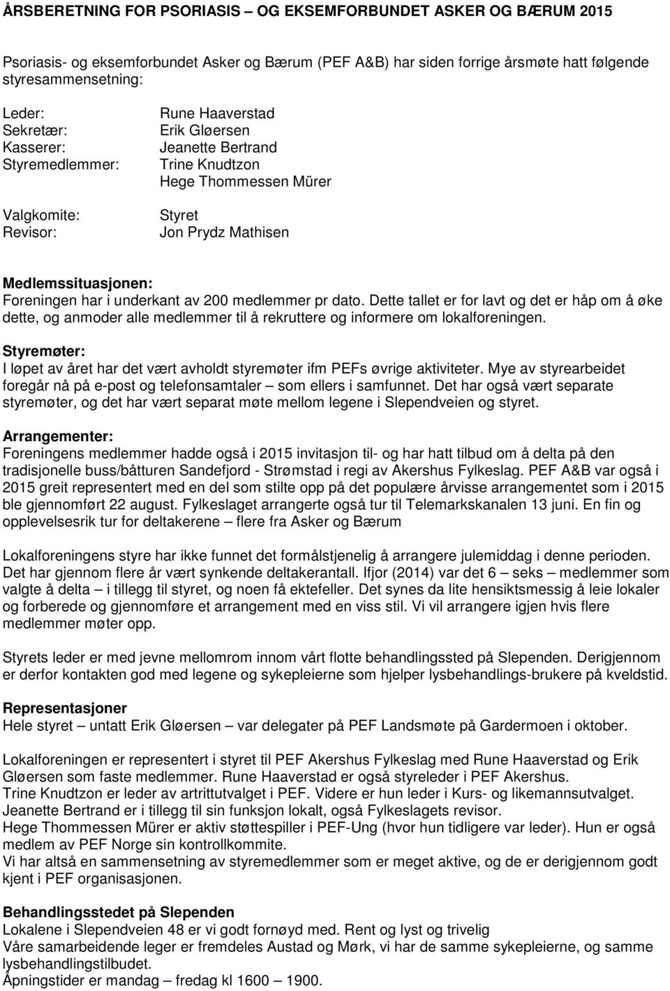 underkant av 200 medlemmer pr dato. Dette tallet er for lavt og det er håp om å øke dette, og anmoder alle medlemmer til å rekruttere og informere om lokalforeningen.