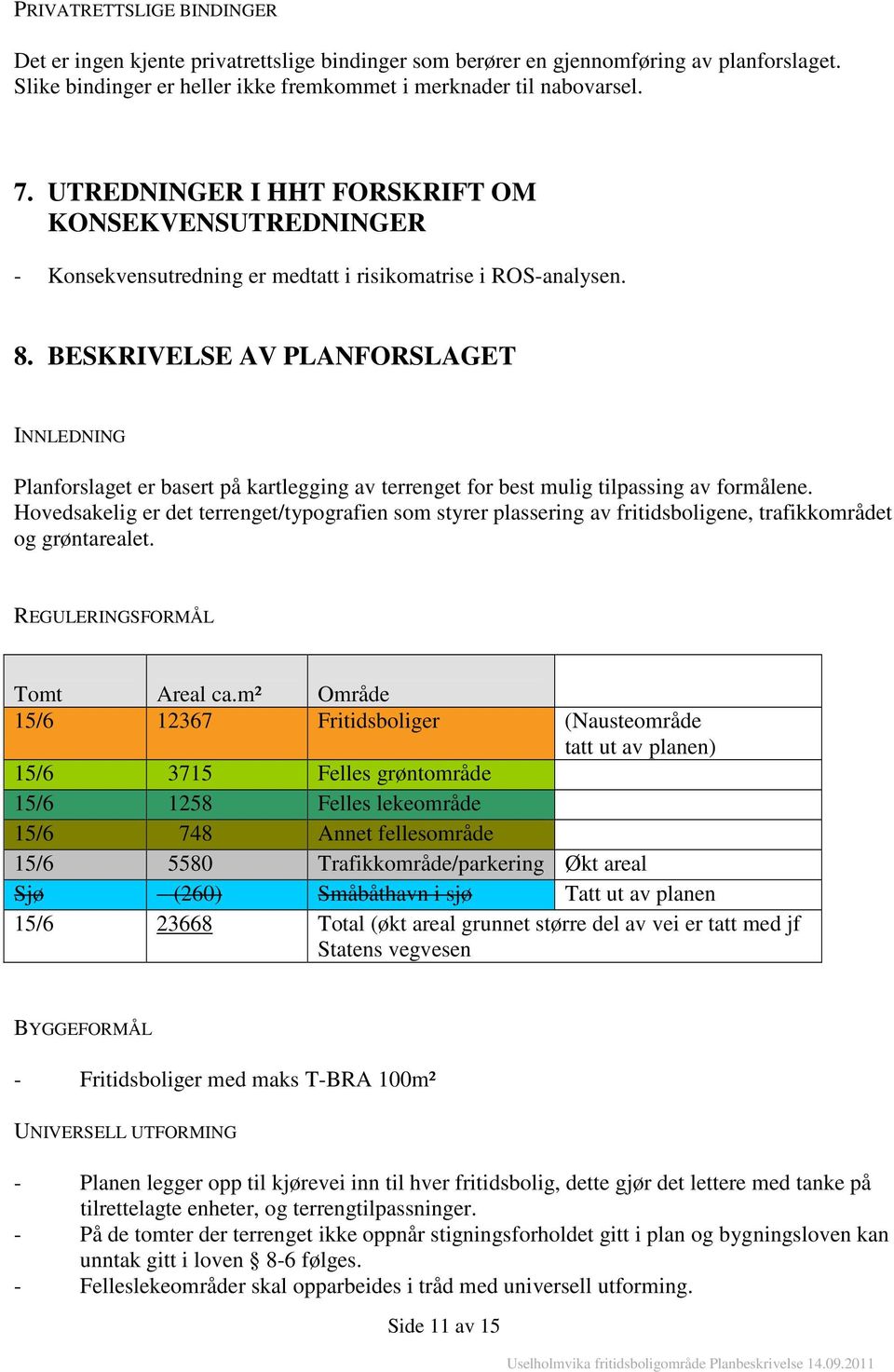 BESKRIVELSE AV PLANFORSLAGET INNLEDNING Planforslaget er basert på kartlegging av terrenget for best mulig tilpassing av formålene.