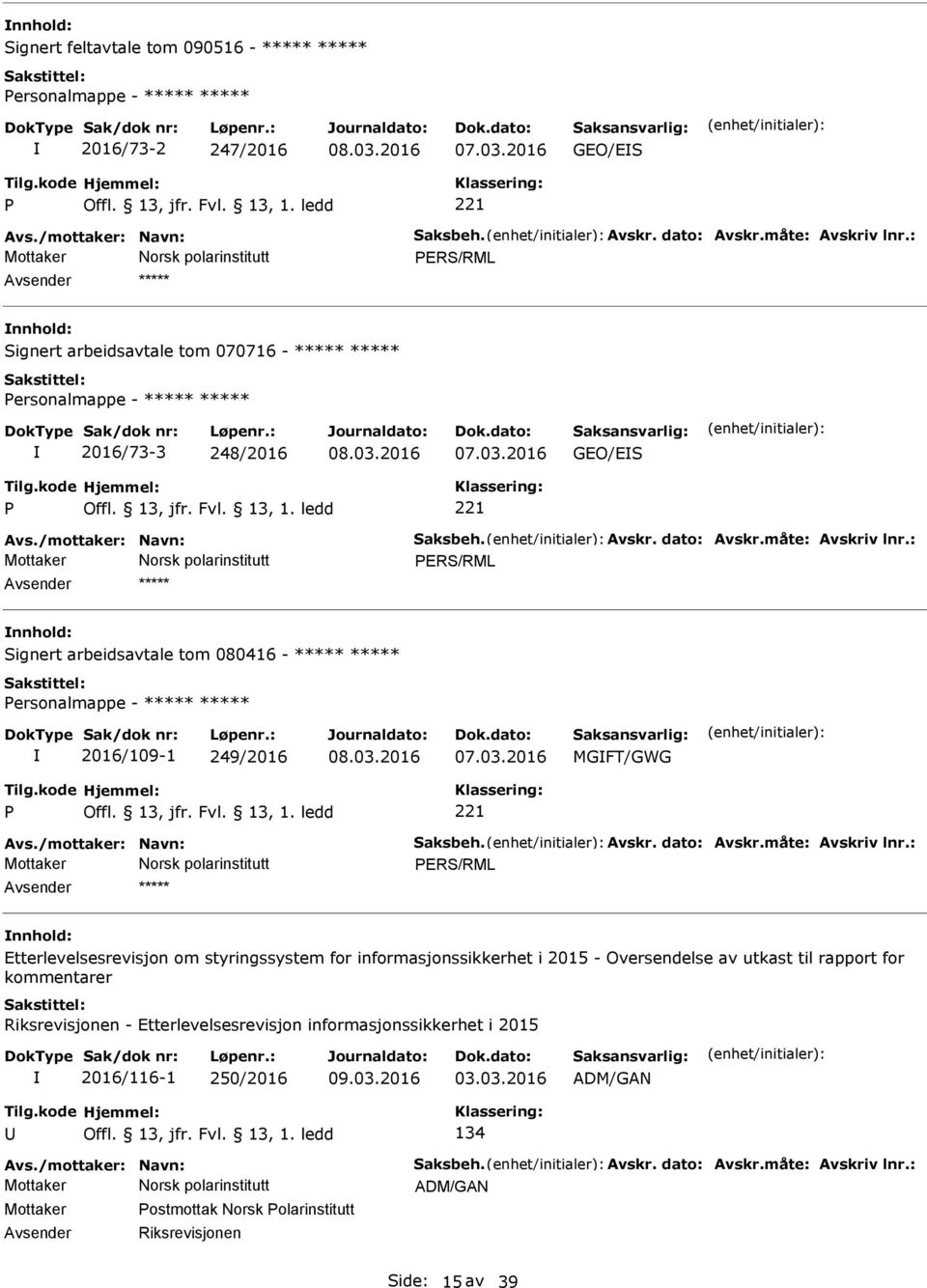 03.2016 07.03.2016 MGFT/GWG 221 ***** Etterlevelsesrevisjon om styringssystem for informasjonssikkerhet i 2015 - Oversendelse av utkast til rapport for kommentarer