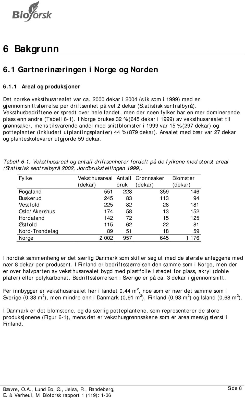 Veksthusbedriftene er spredt over hele landet, men der noen fylker har en mer dominerende plass enn andre (Tabell 6-1).