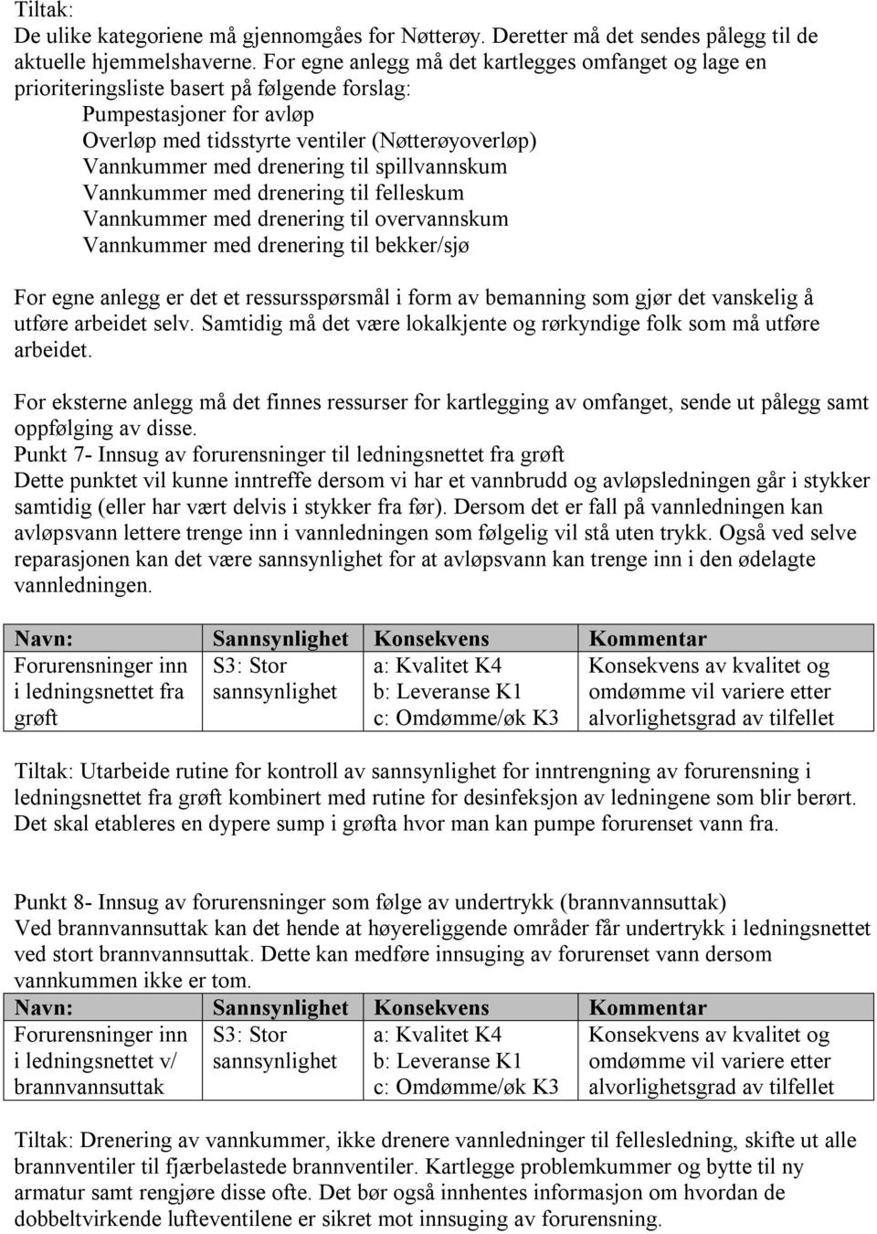 drenering til spillvannskum Vannkummer med drenering til felleskum Vannkummer med drenering til overvannskum Vannkummer med drenering til bekker/sjø For egne anlegg er det et ressursspørsmål i form