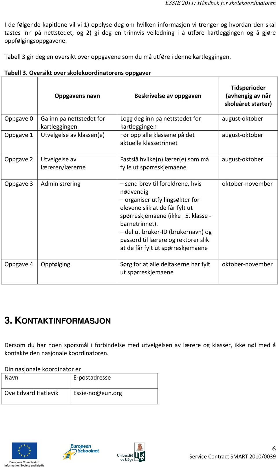 gir deg en oversikt over oppgavene som du må utføre i denne kartleggingen. Tabell 3.