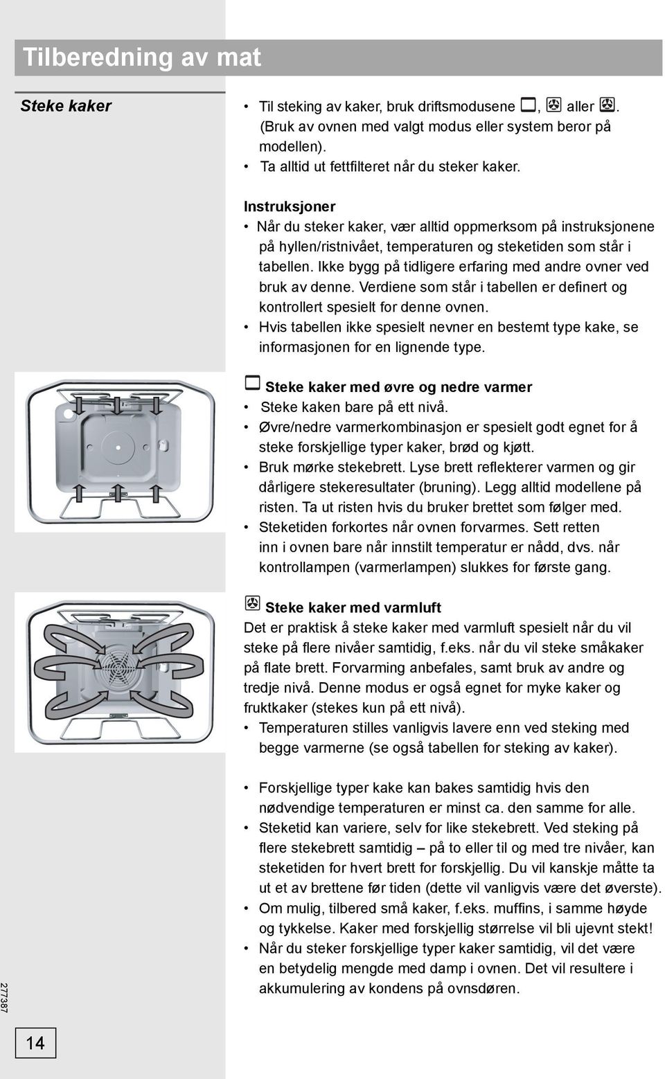 Ikke bygg på tidligere erfaring med andre ovner ved bruk av denne. Verdiene som står i tabellen er defi nert og kontrollert spesielt for denne ovnen.