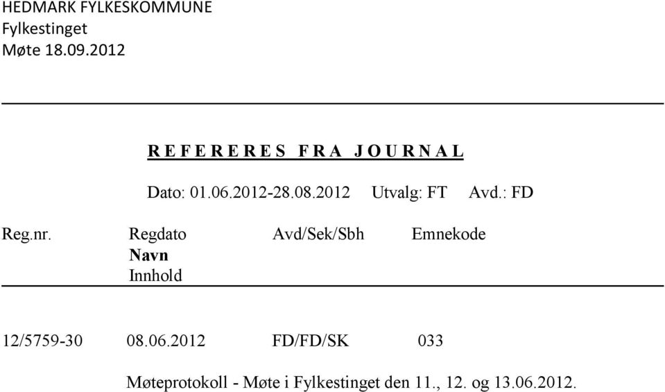 2012 Utvalg: FT Avd.: FD Reg.nr.