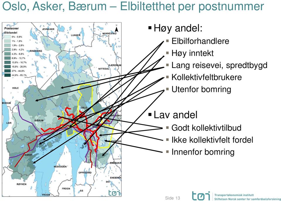 Kollektivfeltbrukere Utenfor bomring Lav andel Godt