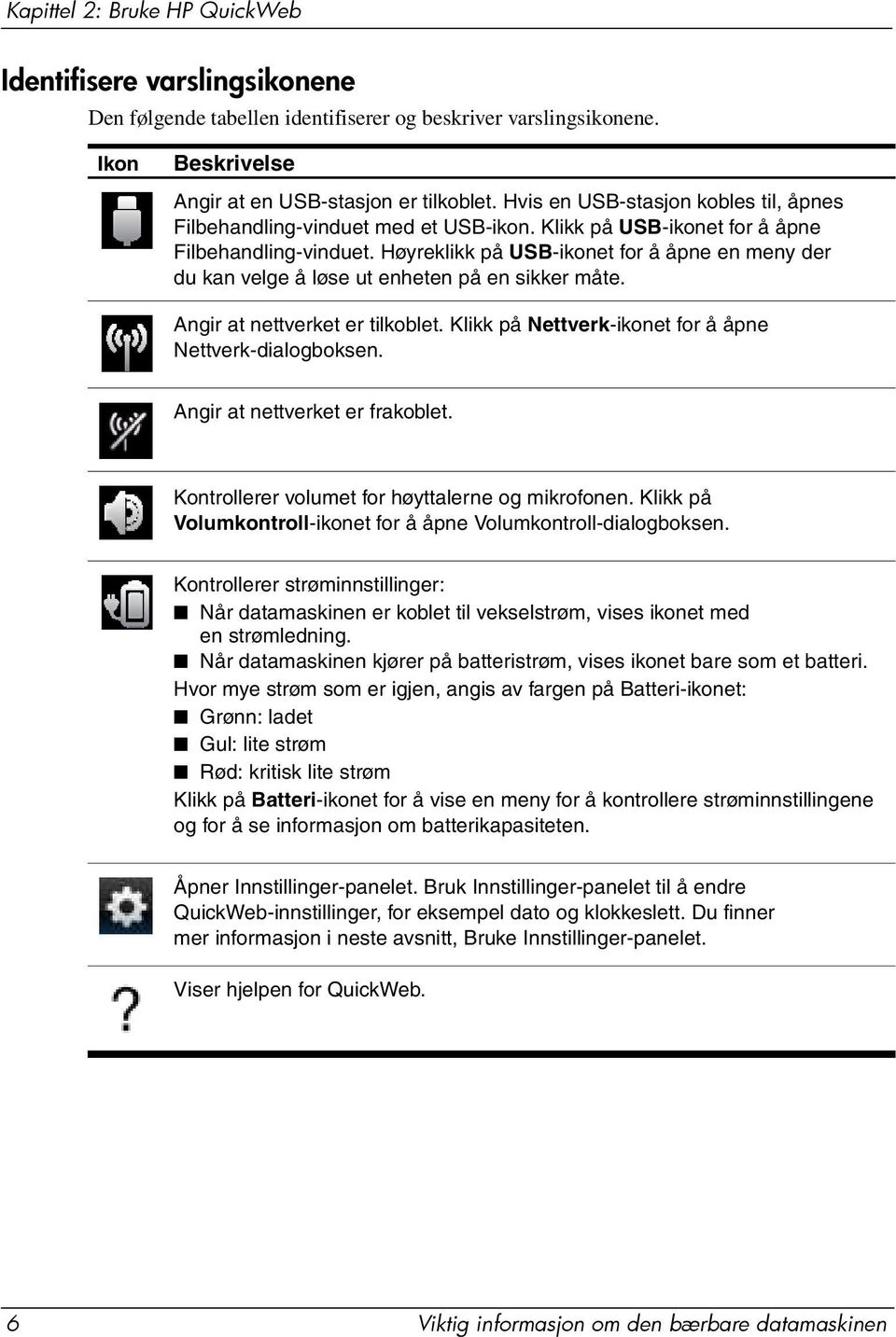 Høyreklikk på USB-ikonet for å åpne en meny der du kan velge å løse ut enheten på en sikker måte. Angir at nettverket er tilkoblet. Klikk på Nettverk-ikonet for å åpne Nettverk-dialogboksen.