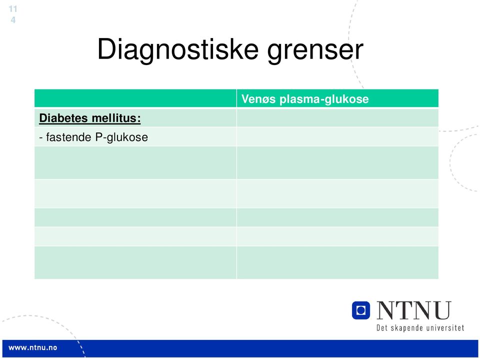 HbA1c: 6,5% Nedsatt glukosetol eranse: - fastende P-glukose < 7,0 mmol/l - og 2