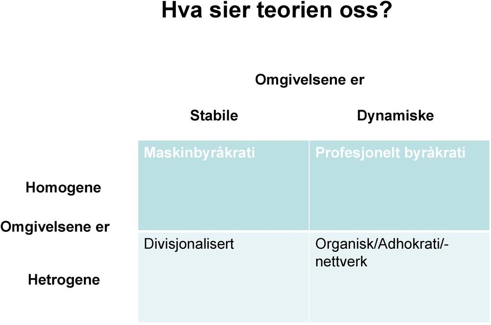 Dynamiske Profesjonelt byråkrati Homogene