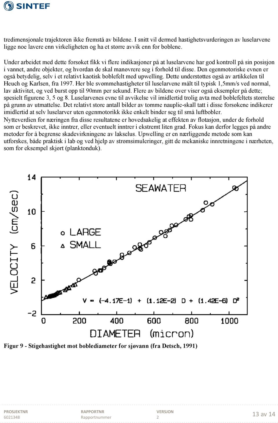 Den egenmotoriske evnen er også betydelig, selv i et relativt kaotisk boblefelt med upwelling. Dette understøttes også av artikkelen til Heuch og Karlsen, fra 1997.