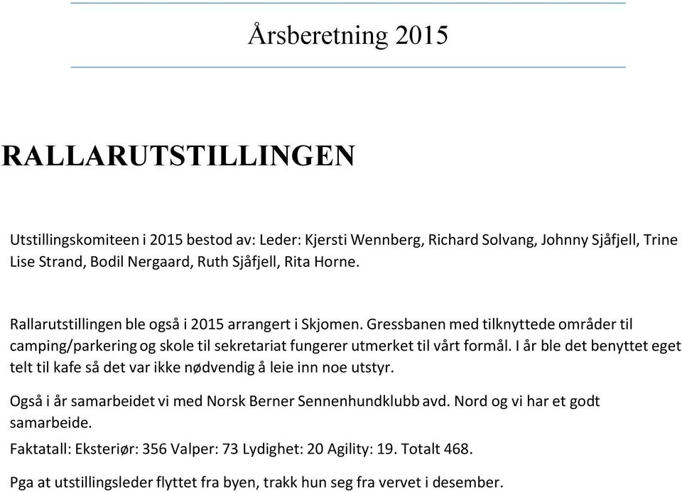 Gressbanen med tilknyttede områder til camping/parkering og skole til sekretariat fungerer utmerket til vårt formål.